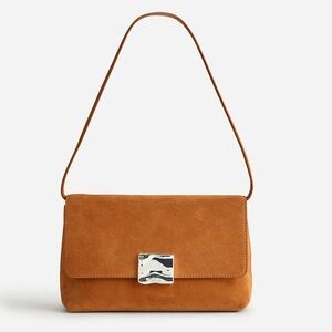 Madewell Suede Shoulder Bag in Cognac Brown with Silver Hardware